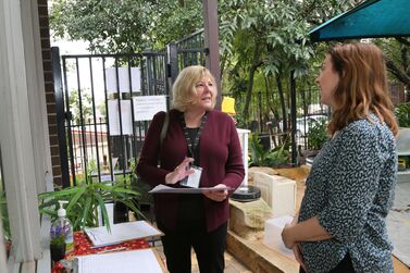 Heather and Emma at entrance