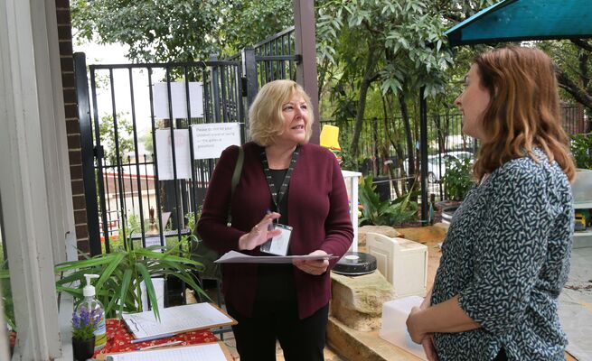 Heather and Emma at entrance
